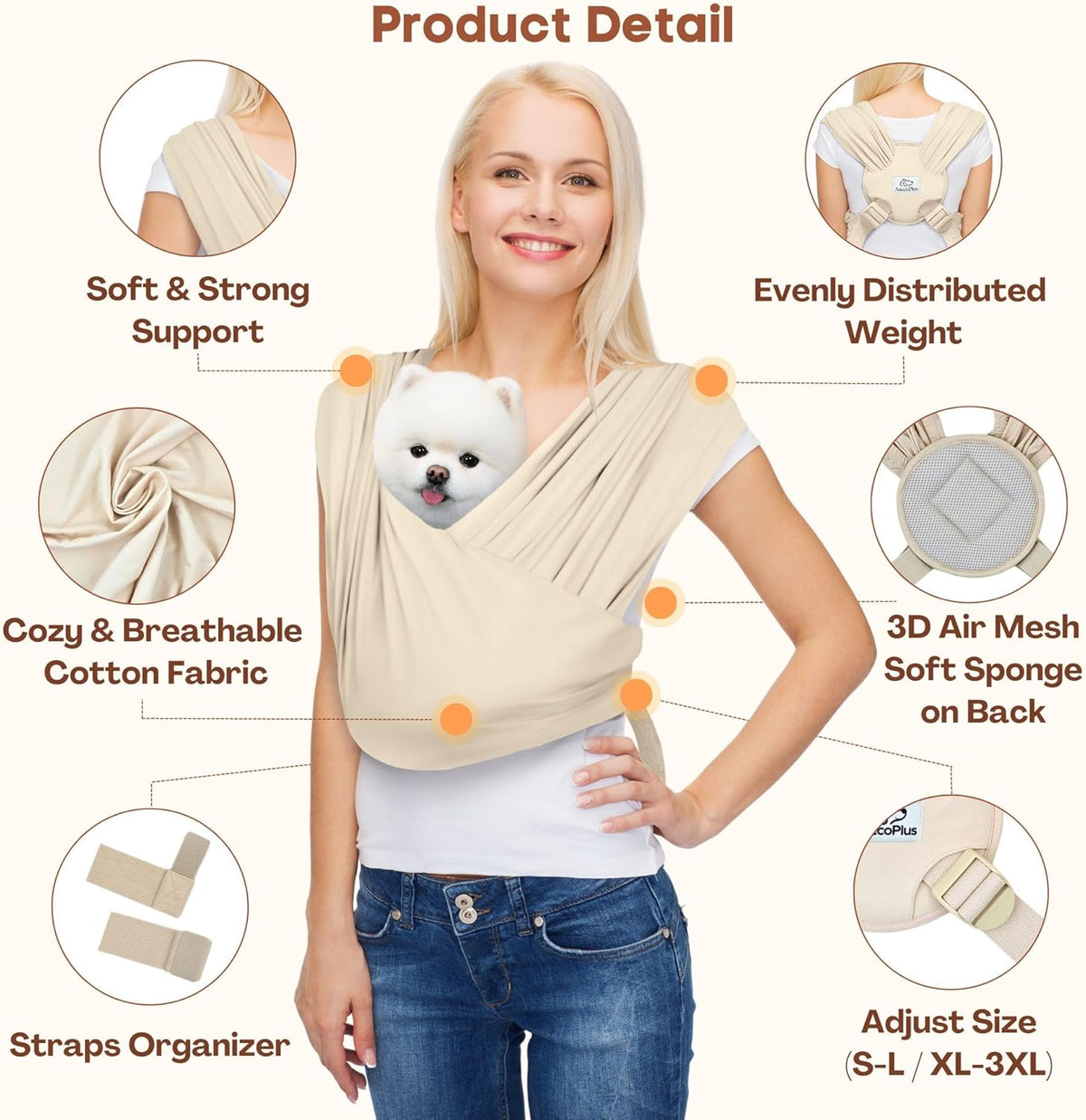 Dog Carriers for Small Dogs, Front Facing Dog Sling Carrier, Hands Free Cat Carrier, Size