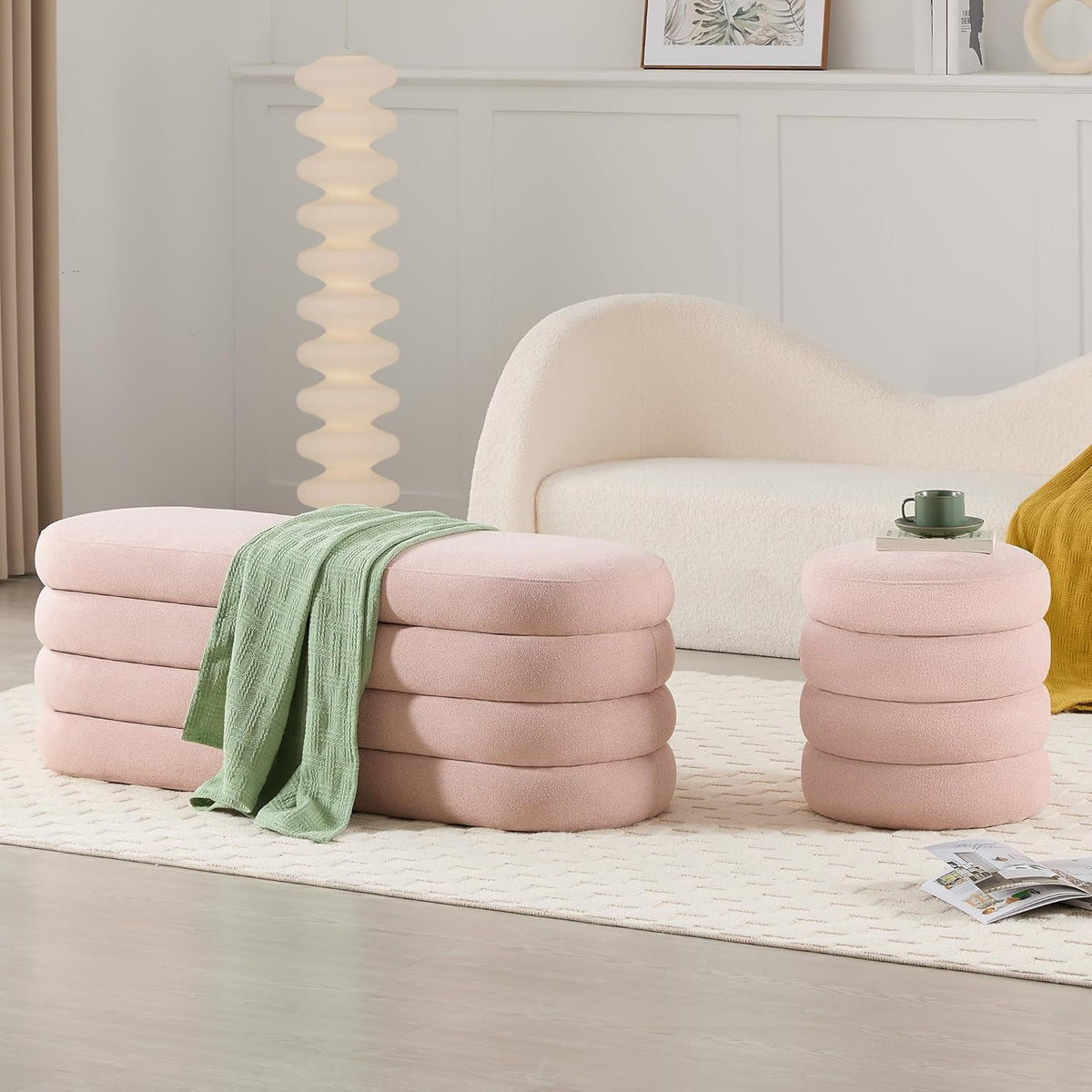 Storage Ottoman Bench 49.2 Inch Upholstered Fabric Storage Bench for Bedroom End of Bed Aesthetic