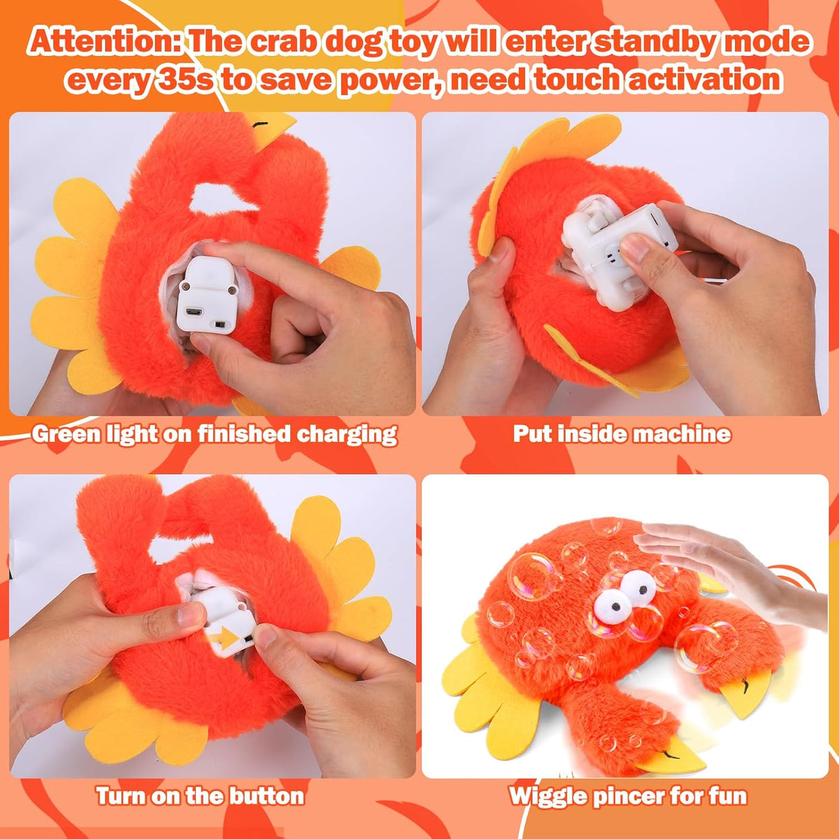 Interactive Dog Toys, Crab Dog Toy that Wiggle Pinchers, Dog Toys to Keep Them Busy, Touch