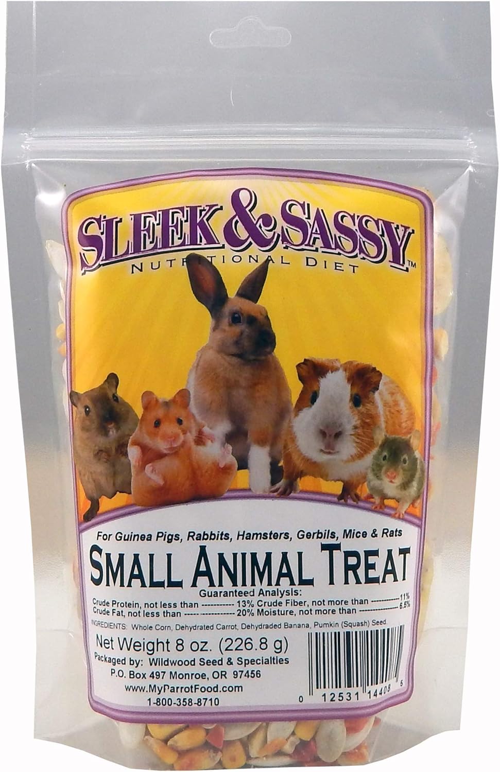 SLEEK & SASSY All Natural Small Animal Treat for Guinea Pigs, Rabbits, Hamsters, Gerbils, Rats &