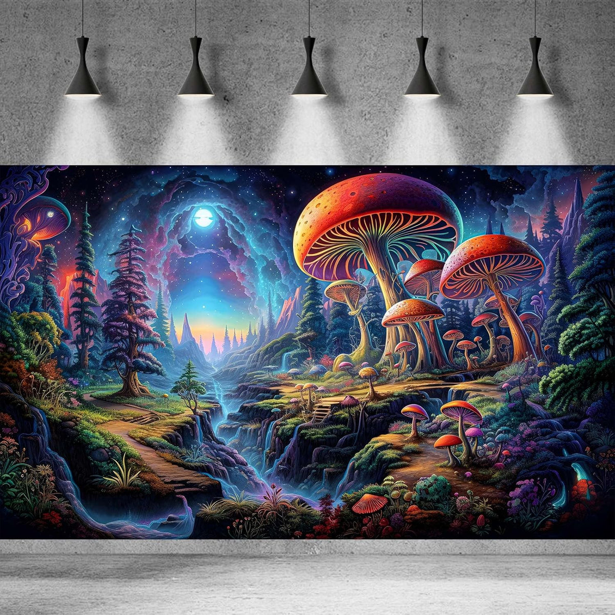 Forest Aquarium Background Fantastic Cartoon Forest Landscape with Mushrooms and Flowers Terrarium