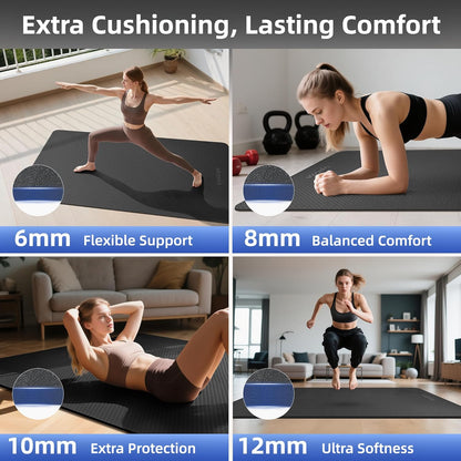 Extra Large Yoga Mat - 72"x35", 72"x48", 78"x57" - Wide TPE Exercise Mat for Home, Stretching