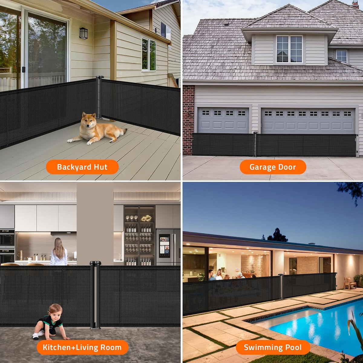 2-in-1 Retractable Baby Gates, 41" Tall Mesh Dog Gate 1-Pack, One Side Up to 200" Wide, Total 400"