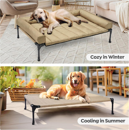 Veehoo Cooling Elevated Dog Bed Add Removable Waterproof Bolster Cushion Mat, Raised Pet Cot with