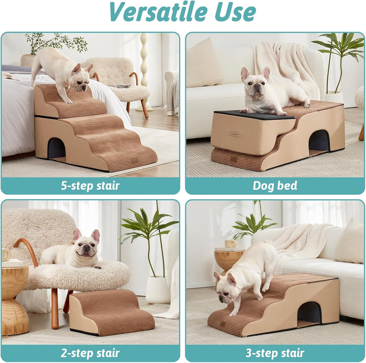 Extra Wide Dog Stairs with Tunnel, Detachable Large Pet Step for Small Medium Dog, Puppy or Cat