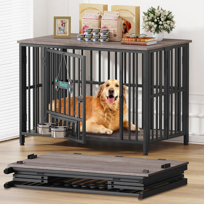 Easycom 41" Dog Crate Furniture Foldable, No Assembly Decorative Dog Kennel Indoor, Dog Crates for