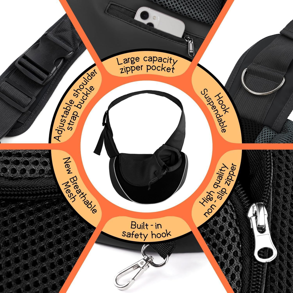YUDODO Pet Sling Carrier for Small Dogs & Cats – Hands-Free Puppy Carrier with Safety Hook, Large