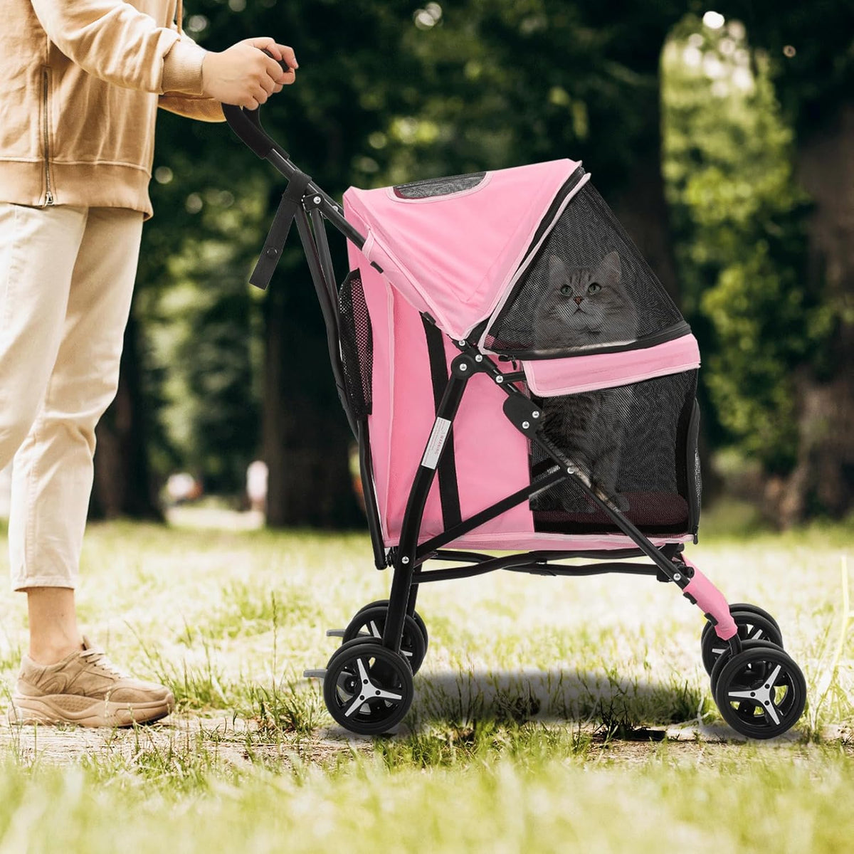 Magshion Compact Pet Stroller for Small-Medium Dogs/Cats up to 22lbs, 4-Wheel Lightweight Umbrella