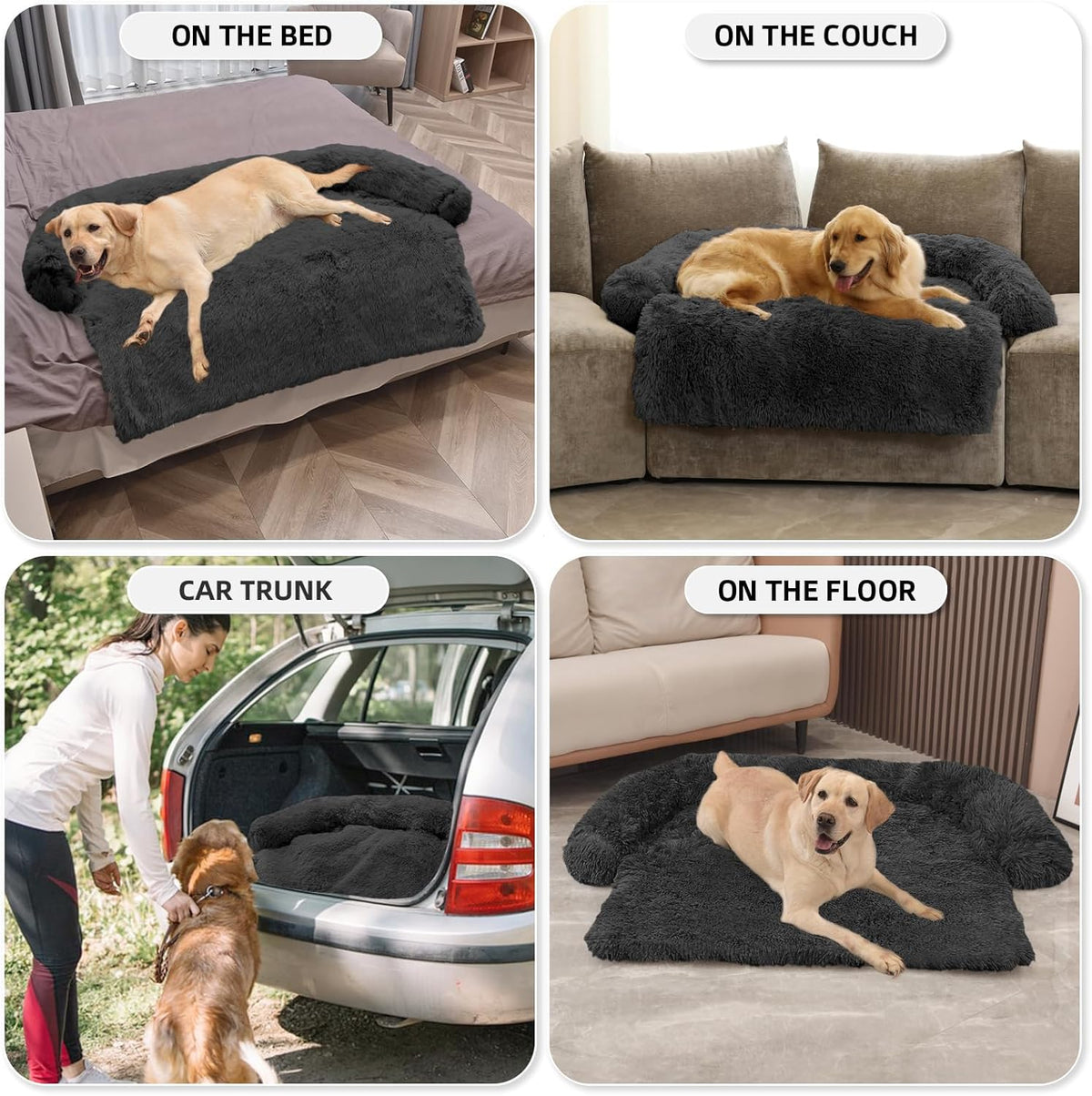 GGIB Calming Dog Bed Fluffy Plush Dog Mat for Furniture Protector with Removable Washable Cover for