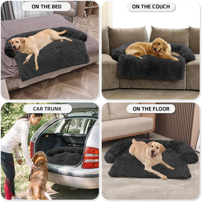 GGIB Calming Dog Bed Fluffy Plush Dog Mat for Furniture Protector with Removable Washable Cover for