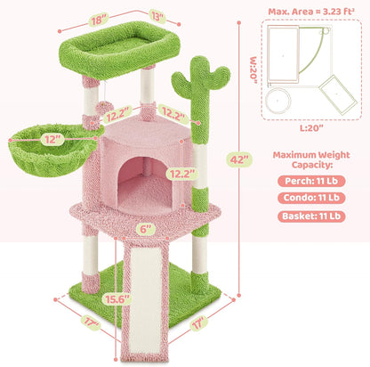 Yaheetech Cactus Cat Tree, 42in Cat Tower for Indoor Cats, Multi Level Kitten Condo Scratching