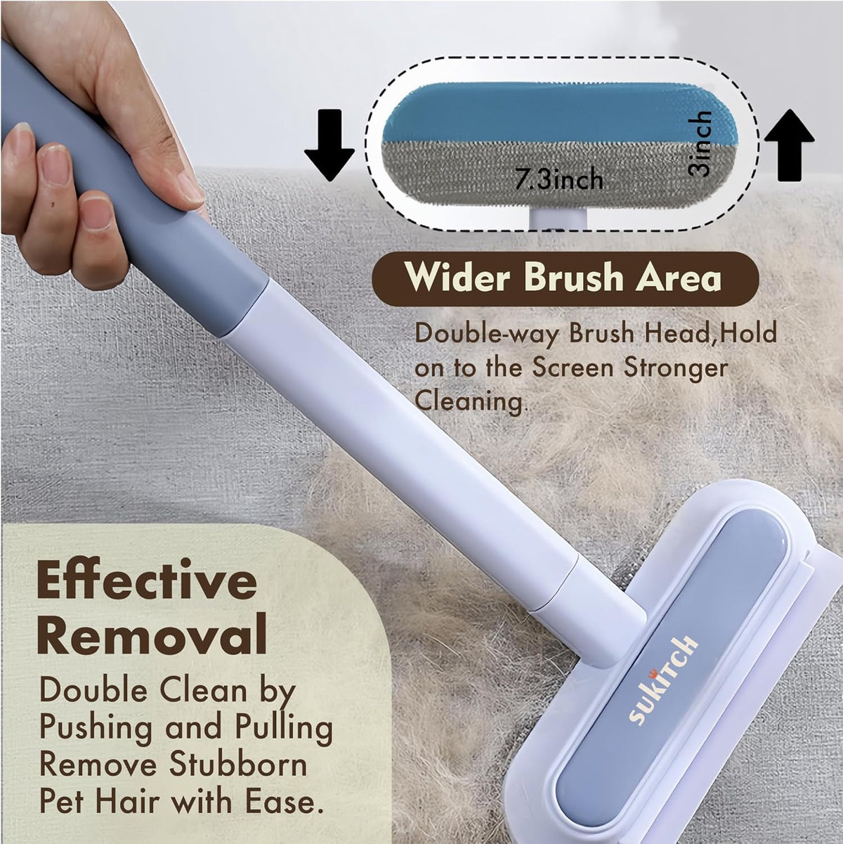 Pet Hair Remover for Couch, Grey, 17.3Inch, Durable, Reusable, Washable Lint Cleaner for Dog and