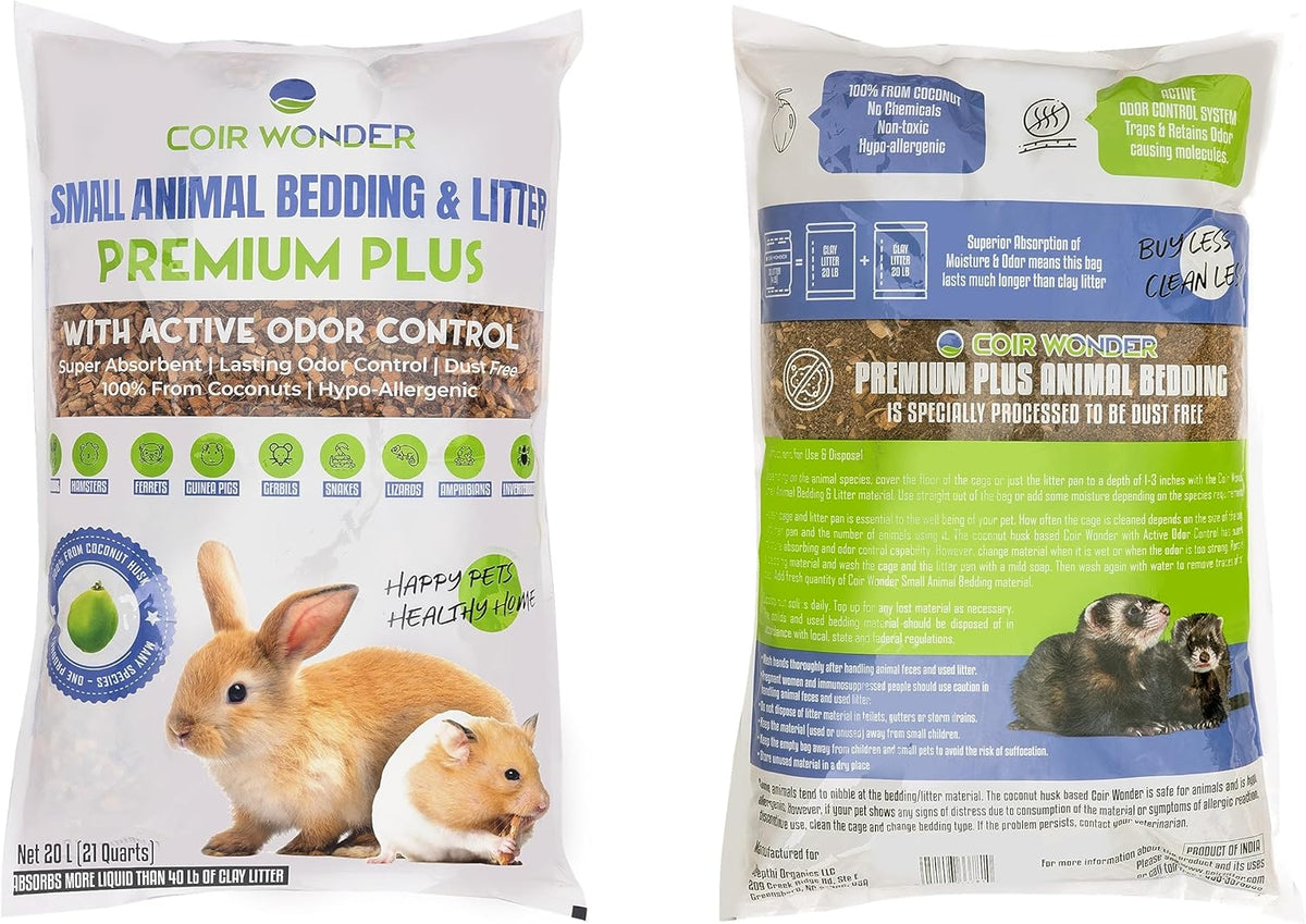 Small Animal Bedding – 20 Liter – Natural Coco Chip Substrate with Activated Charcoal Odor Control
