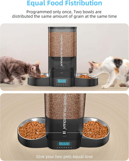 HoneyGuaridan 5L Automatic Cat Feeder for Two Cats, Cat Food Dispenser with Stainless Steel