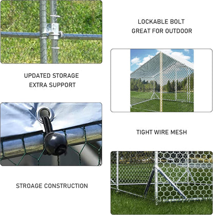 Large Metal Chicken Coop with Run Walk-in Poultry Cage Chicken Runs House Pen Cage Spire Roofed