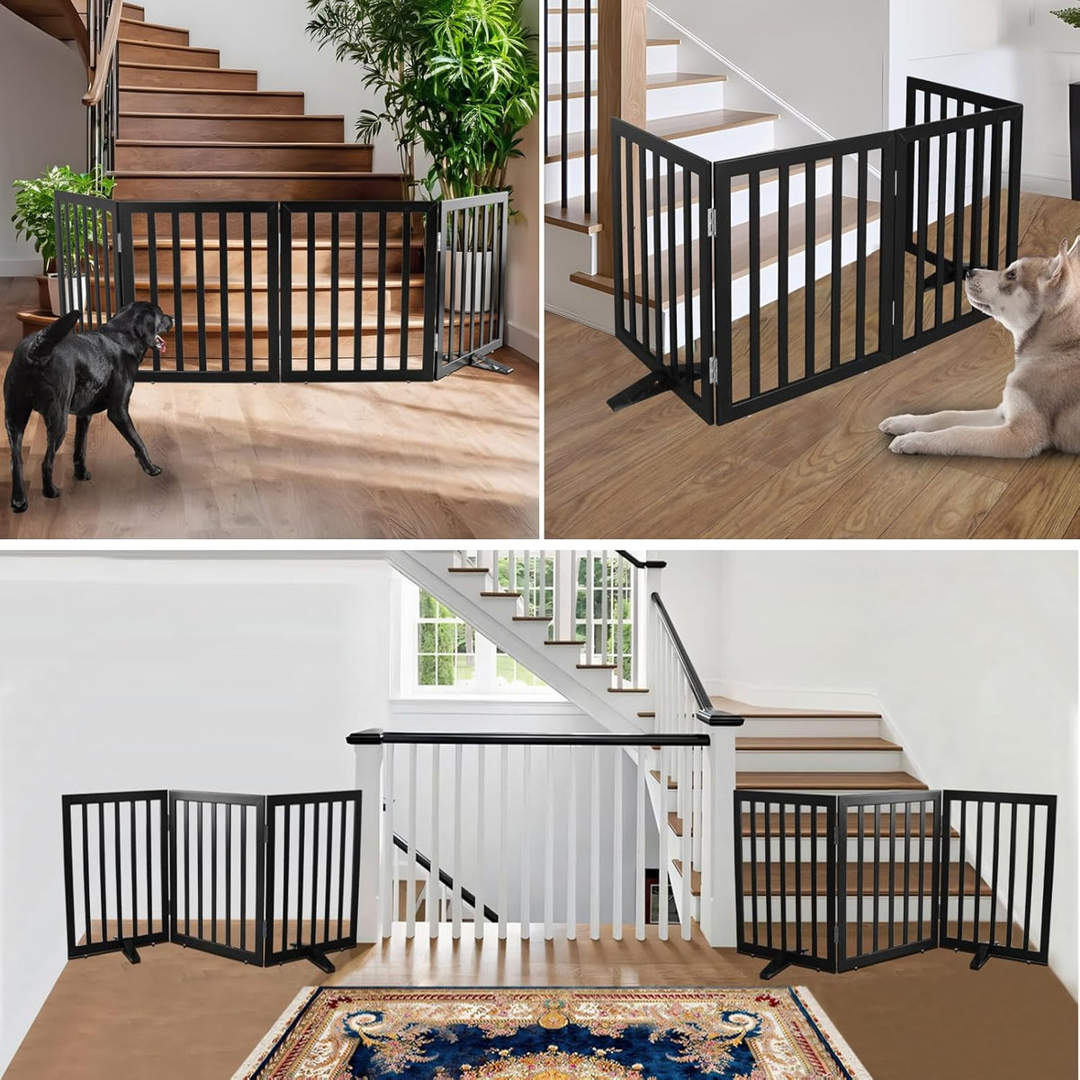 ZJSF Freestanding Indoor Dog Gate for House Foldable Wood Puppy Gate for Doorways Pet Gate for