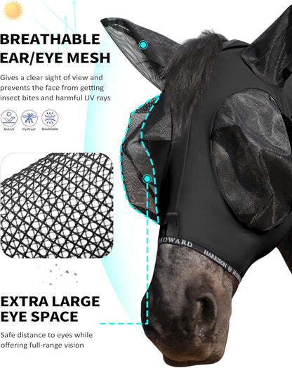Harrison Howard Horse Fly Mask with Forelock Opening Stretch Breathable and Comfortable for Horses