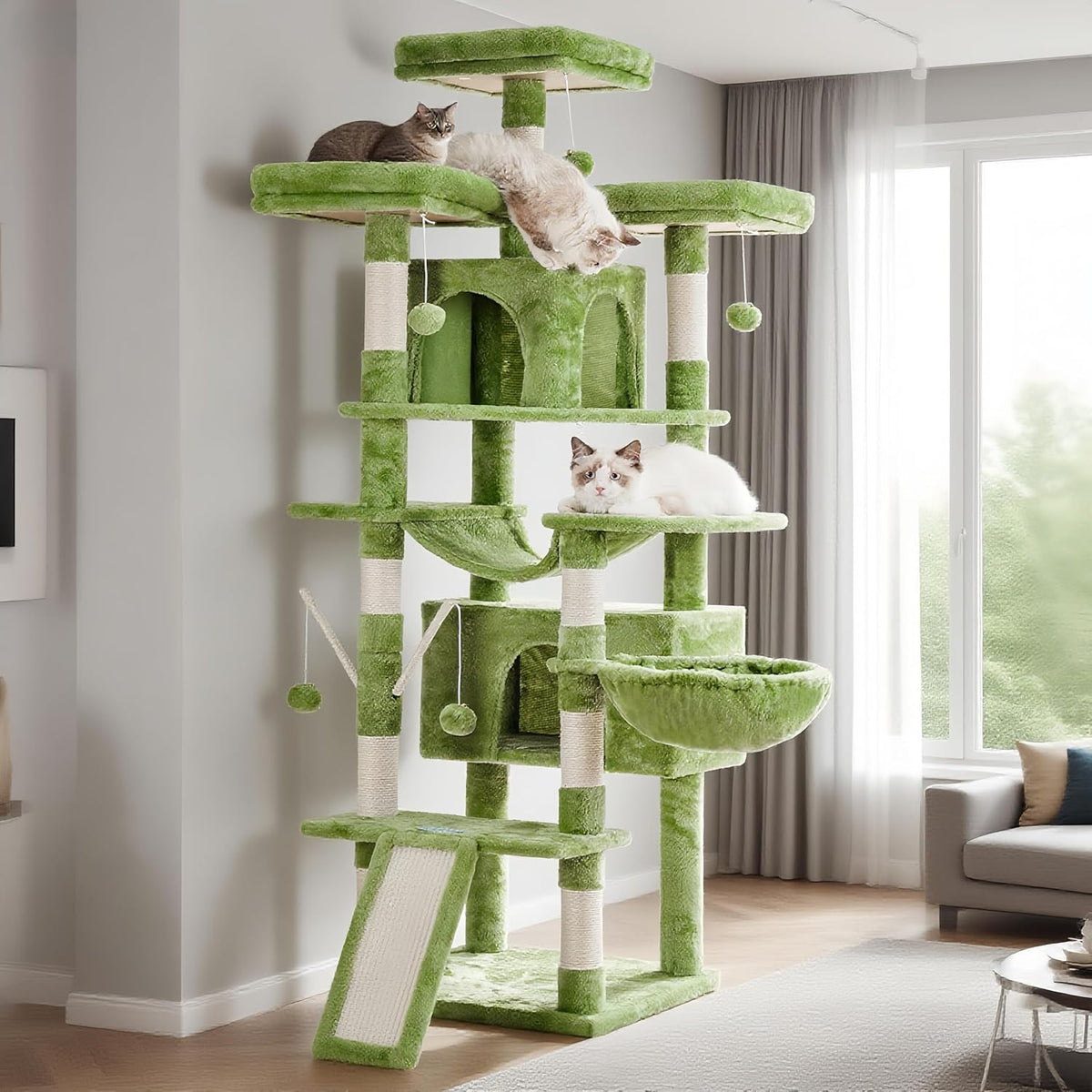 Hey-brother Cat Tree, 71 inches XL Large Cat Tower for Indoor Cats, Multi-Level Cat House with 3
