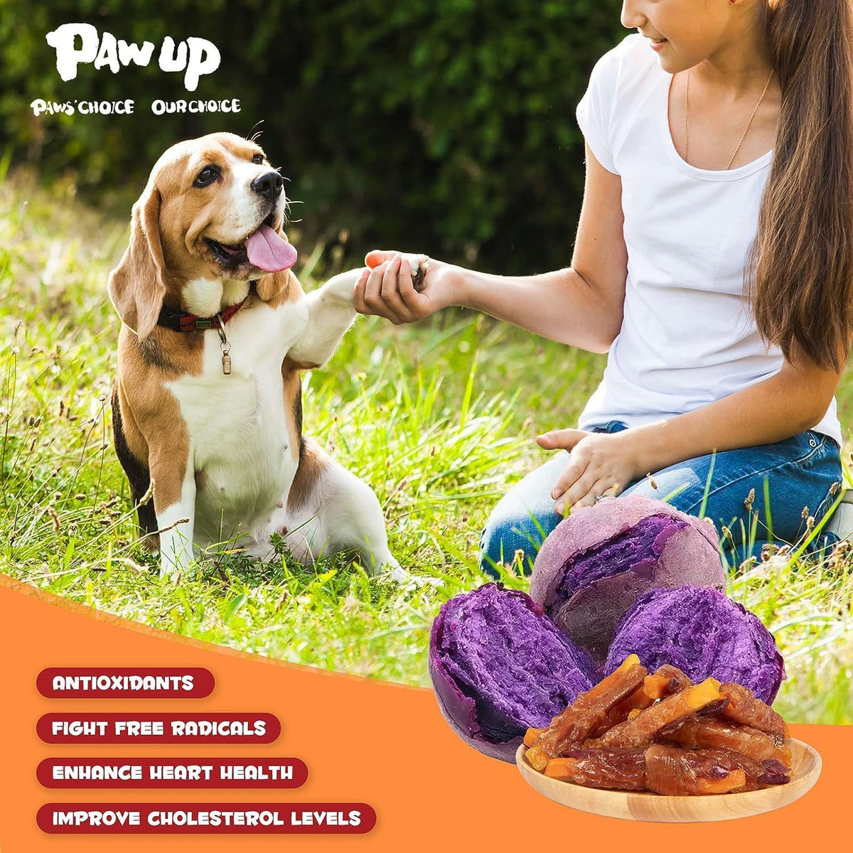 PAWUP Chicken Sweet Potato Dog Treats, Double Sweet Potato Chews with Taurine, Healthy Pet Snacks