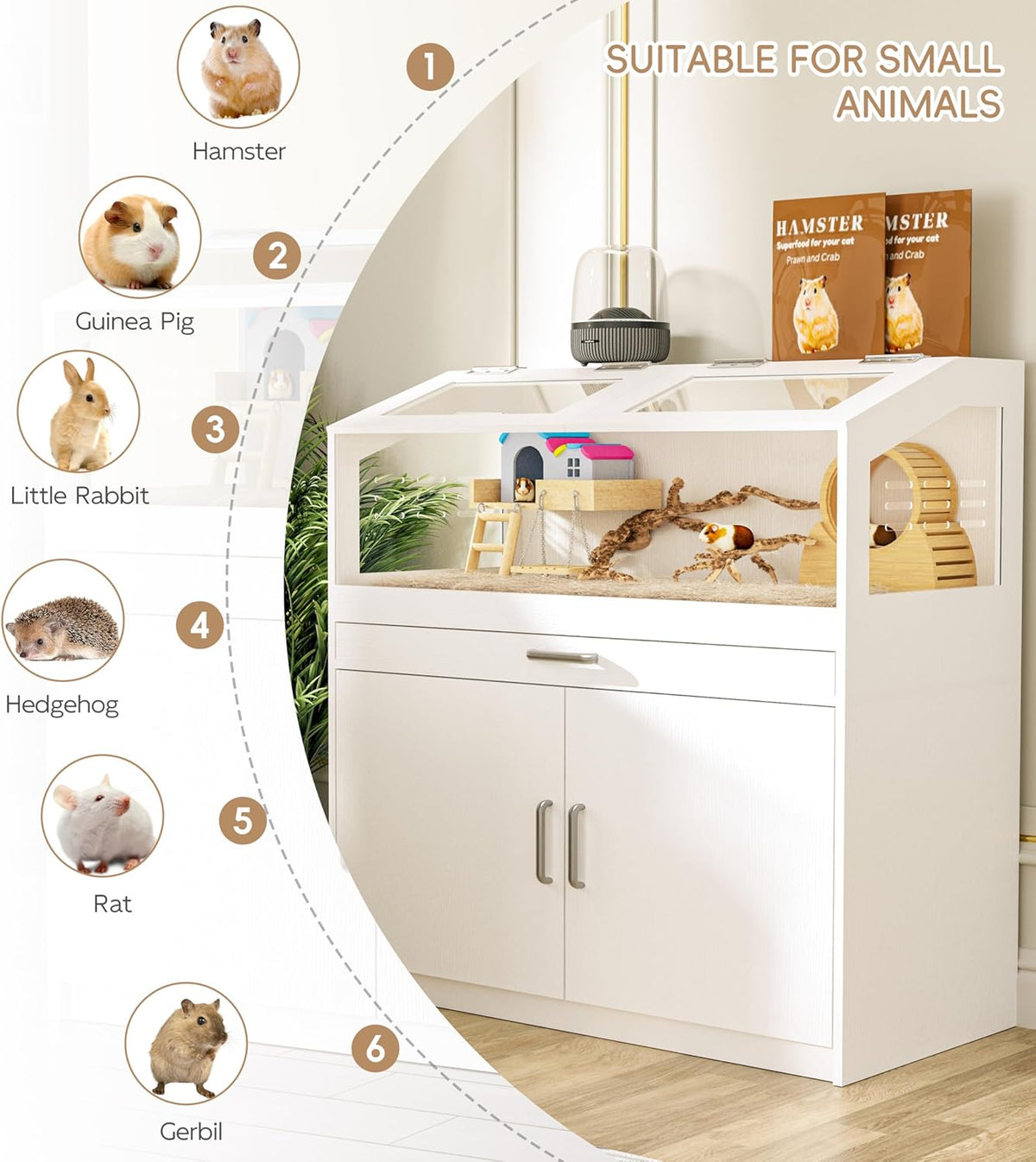 Hamster Cage with Storage Cabinet, Guinea Pig Cage for Small Animals, Large Hamster Cage and