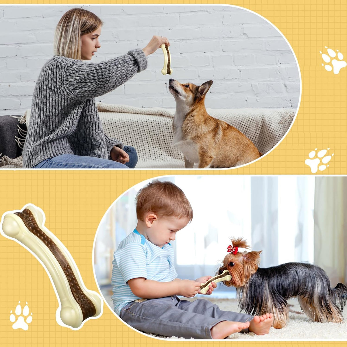 Sosation 6 Pcs Dog Toys for Aggressive Chewers Nylon Beef Flavor Bones Tough Puppy Teething Toys