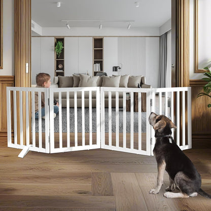 ZJSF Freestanding Indoor Dog Gate for House Foldable Wood White Puppy Gate for Doorways Pet Gate