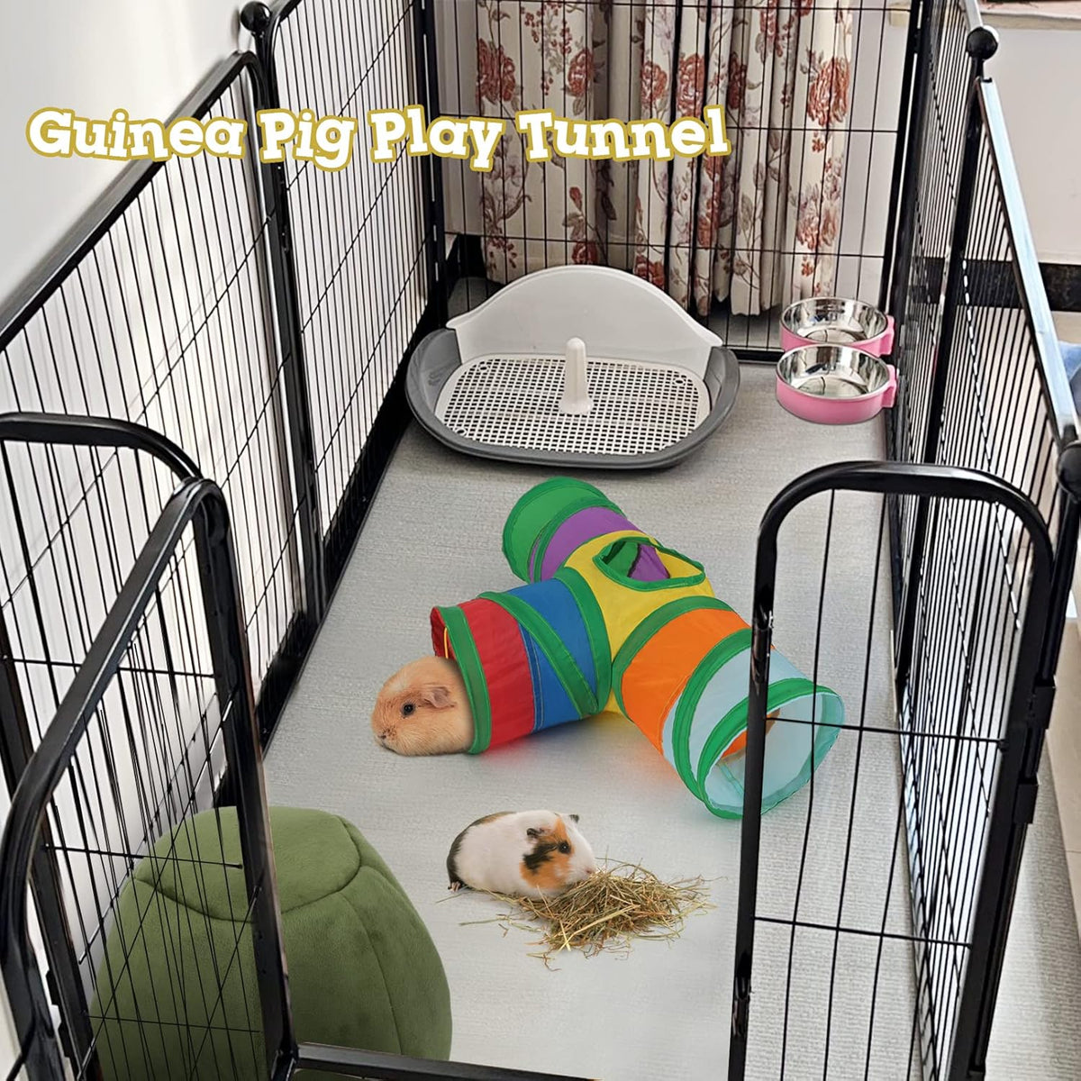 Rypet Guinea Pig Tunnel 3 Way Collapsible Small Pet Tunnels and Tubes with Interactive Ball for