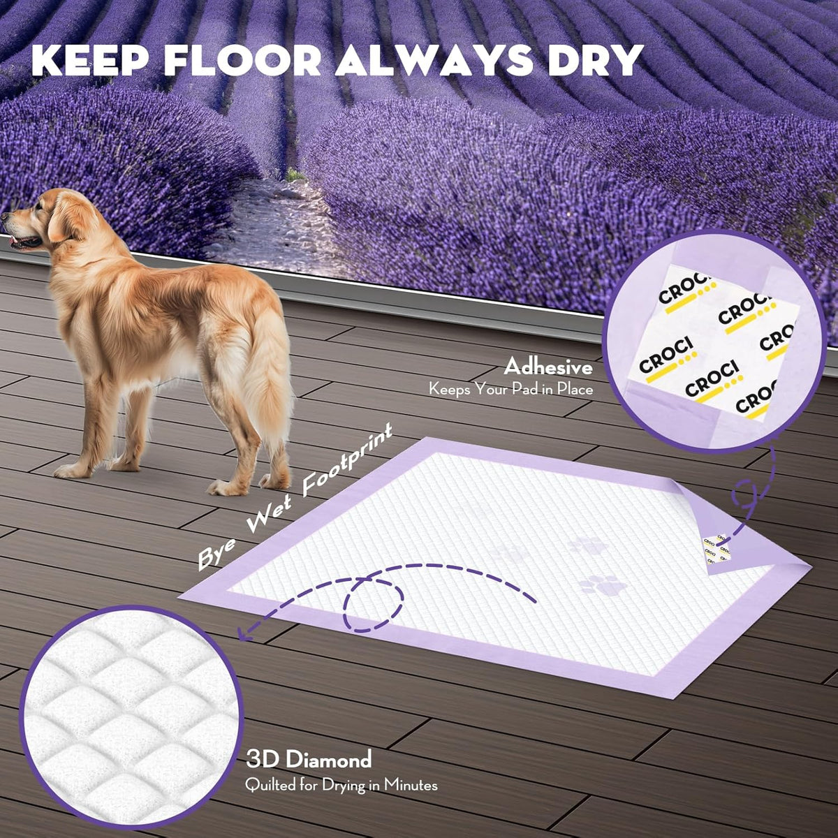 CROCI Dog Pads Extra Large 36x36in, Puppy Pads with Adhesive Tabs Super Absorbent Up to 11 Cups