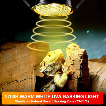REPTI ZOO G9 Reptile Heat Lamp Bulb & Reptile Light Fixture with Safety Mesh Kit, 50W UVA Basking