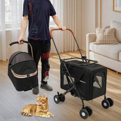 Foldable Pet Stroller for Small & Medium Dogs, Double Dog & Cat Stroller with 3-in-1 Travel System