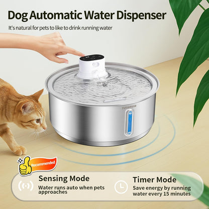 Wireless Dog Water Fountain, 2.1Gal/8L Battery Operated Stainless Steel Pet Water Fountain Motion
