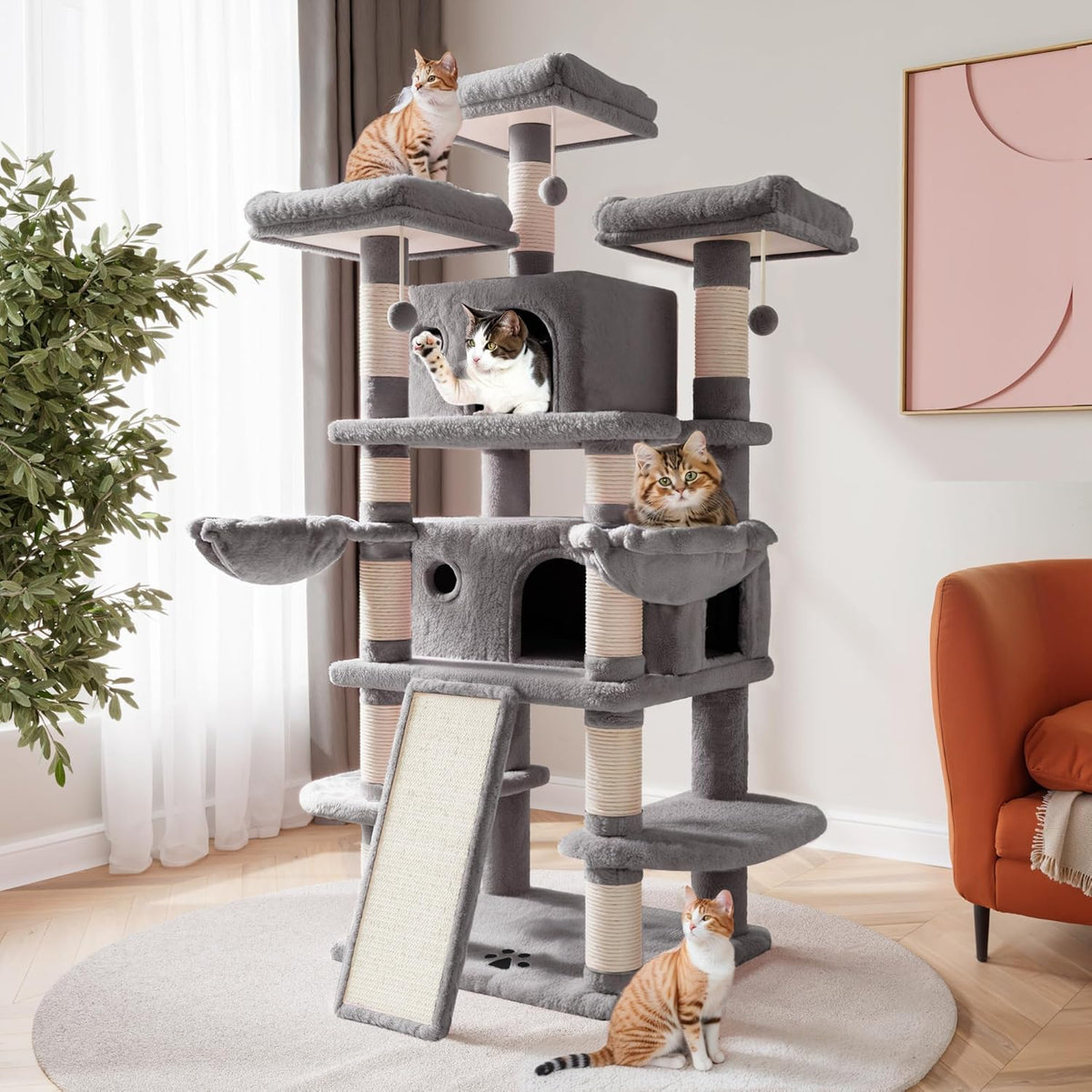 SHA CERLIN 68 Inches Multi-Level Large Cat Tree for Large Kitties/Big Cat Tower with Condo/Cozy
