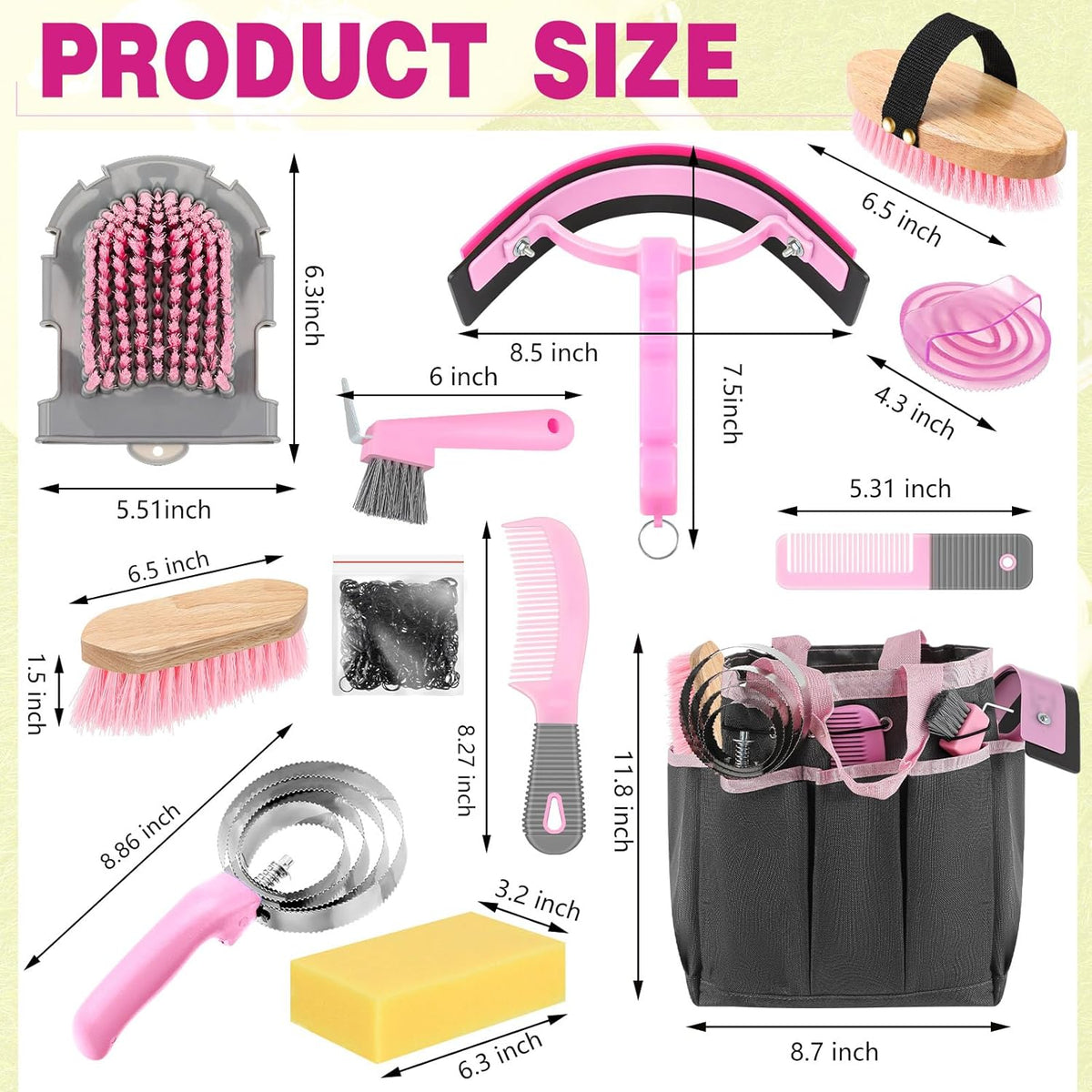 Abbylike 12 Pieces Horse Grooming Kit with Organizer Tote Bag Tack Room Supplies Horse Brush Sets