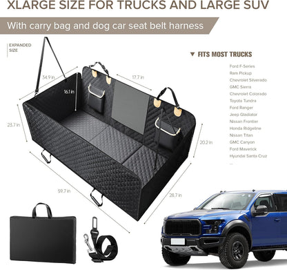 XL Truck Back Seat Extender for Dogs, Hard Bottom Dog Car Seat Cover for Back Seat, Heavy Duty Dog