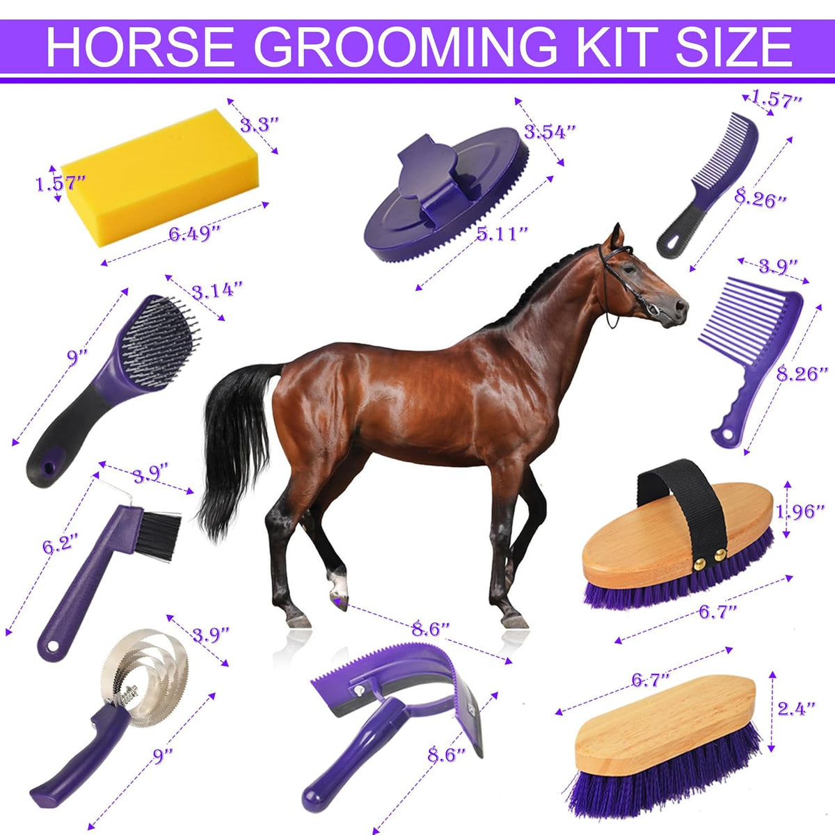 Horse Grooming Kit - 11 Piece Bathing Supplies with Organize Bag, Full Body Kit Including Sweat