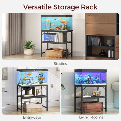 30 Gallon Fish Tank Stand, Aquarium Stand with 2-Tier Storage Shelves, Heavy Duty Breeder Turtle