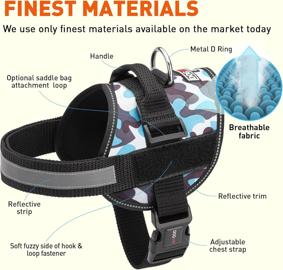 Dogline Dog Harness, Reflective No-Pull Adjustable Vest with Handle for Walking, Training