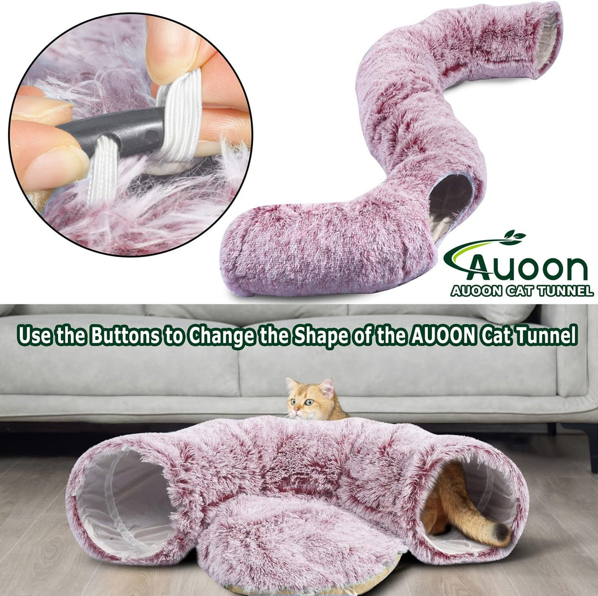 AUOON Cat Tunnel Bed for Indoor Cats - Circle Peekaboo Cat Cave with Washable Mat for Indoor Cats