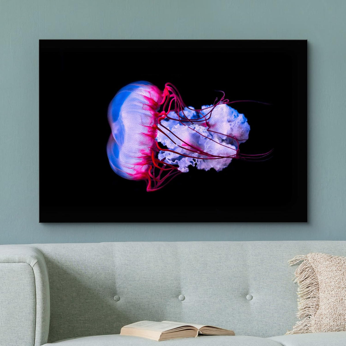 wall26 Canvas Print Wall Art Vibrant Purple Pink Jellyish Dark Ocean Nature Animals Photography