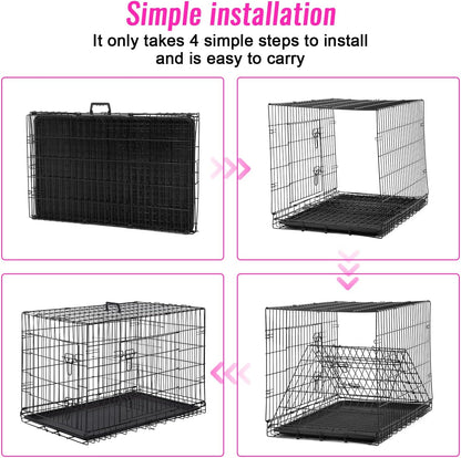 FDW Dog Crate for Large Dogs 48 Inch Folding Metal WirePet Cage Double Door W/Divider Panel Indoor