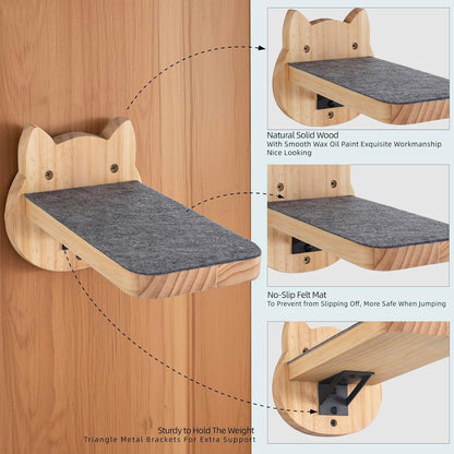 ESPETS Natural Solid Wood Cat Wall Floating Steps Set of 3 - Wall Mounted Wooden Cat Climbing