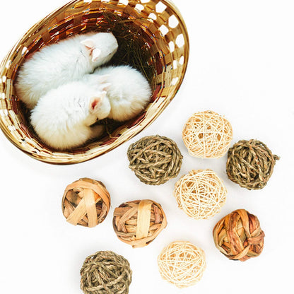 9 Pcs Small Animals Play Balls Rolling Activity Chew Toys Gnawing Treats for Rabbits Guinea Pigs