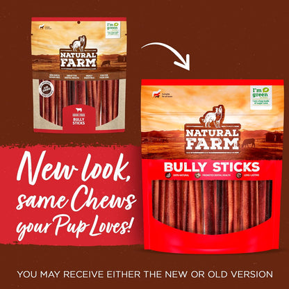 Natural Farm Odor-Free Thin Bully Sticks (6”, 25-Pack) All-Natural Long-Lasting Dog Chews, 100%