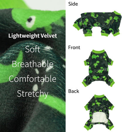 Fitwarm Dinosaur Dog Fleece Pajamas, Warm Clothes for Small Dogs Boy, Cozy Pet Onesie with Feet