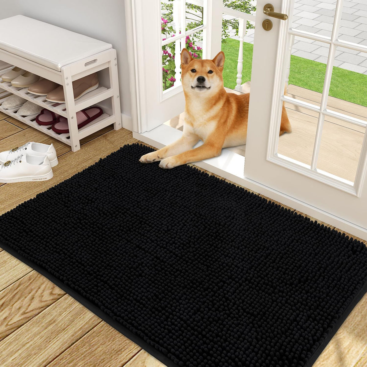 OLANLY Dog Door Mat for Muddy Paws 48x30, Absorbs Moisture and Dirt, Absorbent Non-Slip Washable