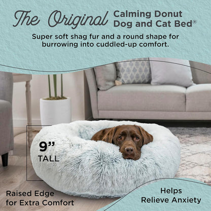 Best Friends by Sheri Original Calming Donut Dog and Cat Bed, Shag Faux Fur, Frost Gray, (36in x