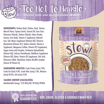 Weruva Classic Cat Stews!, Too Hot to Handle with Chicken, Duck & Salmon in Gravy, 3oz Pouch (Pack