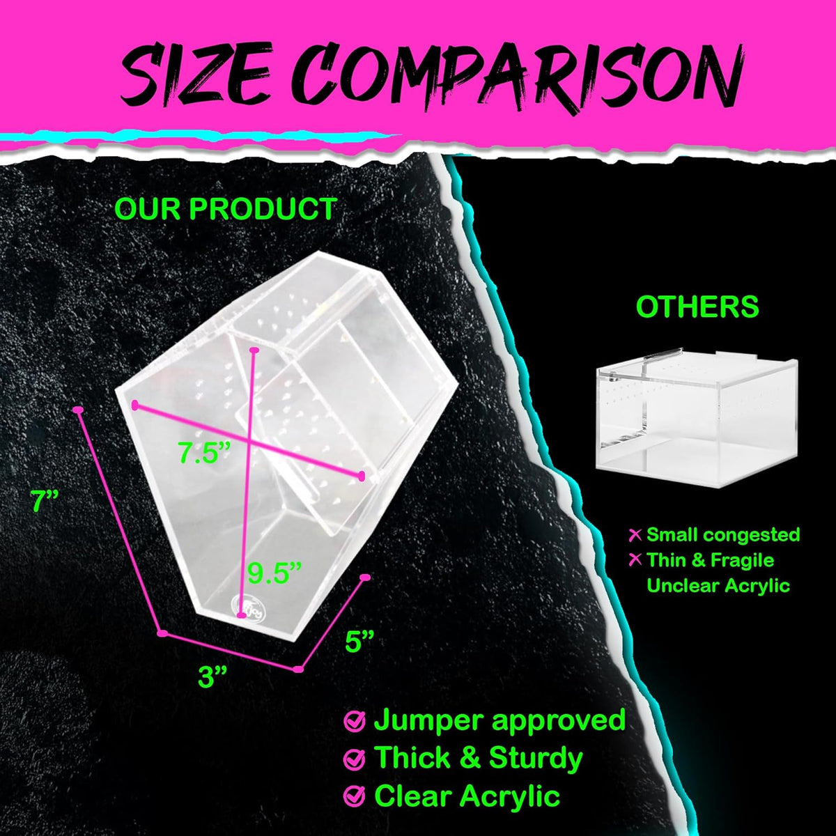 Coffin Shaped Jumping Spider Enclosure 9.5”x7.5”x5” Tarantula Enclosure Reptile Terrarium w/Sliding
