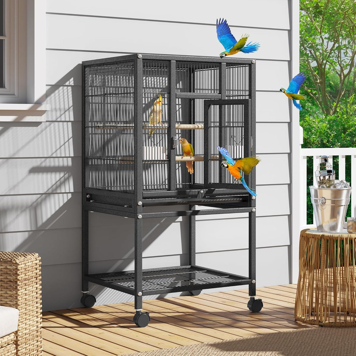 YITAHOME 41 inches Metal Bird Cage for Parakeets: Large Parrot Cages with Tray, Food Boxes, and