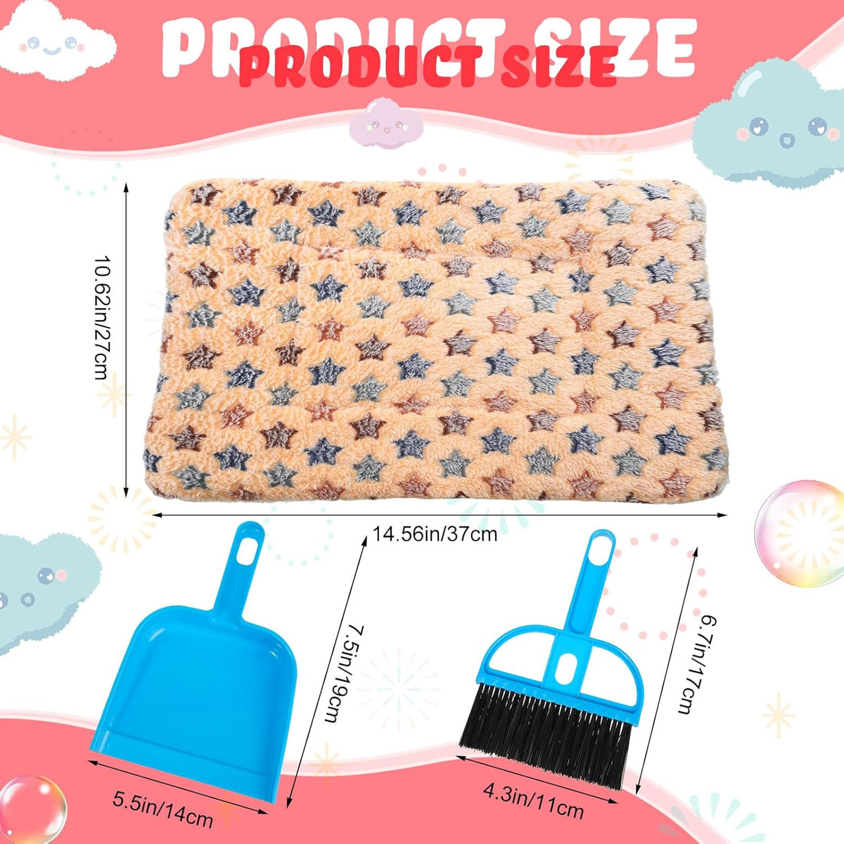 Yulejo 6 Pieces Guinea Pig Bed Mats with Cleaning Dustpan Brush Washable Plush Cage Lines Soft